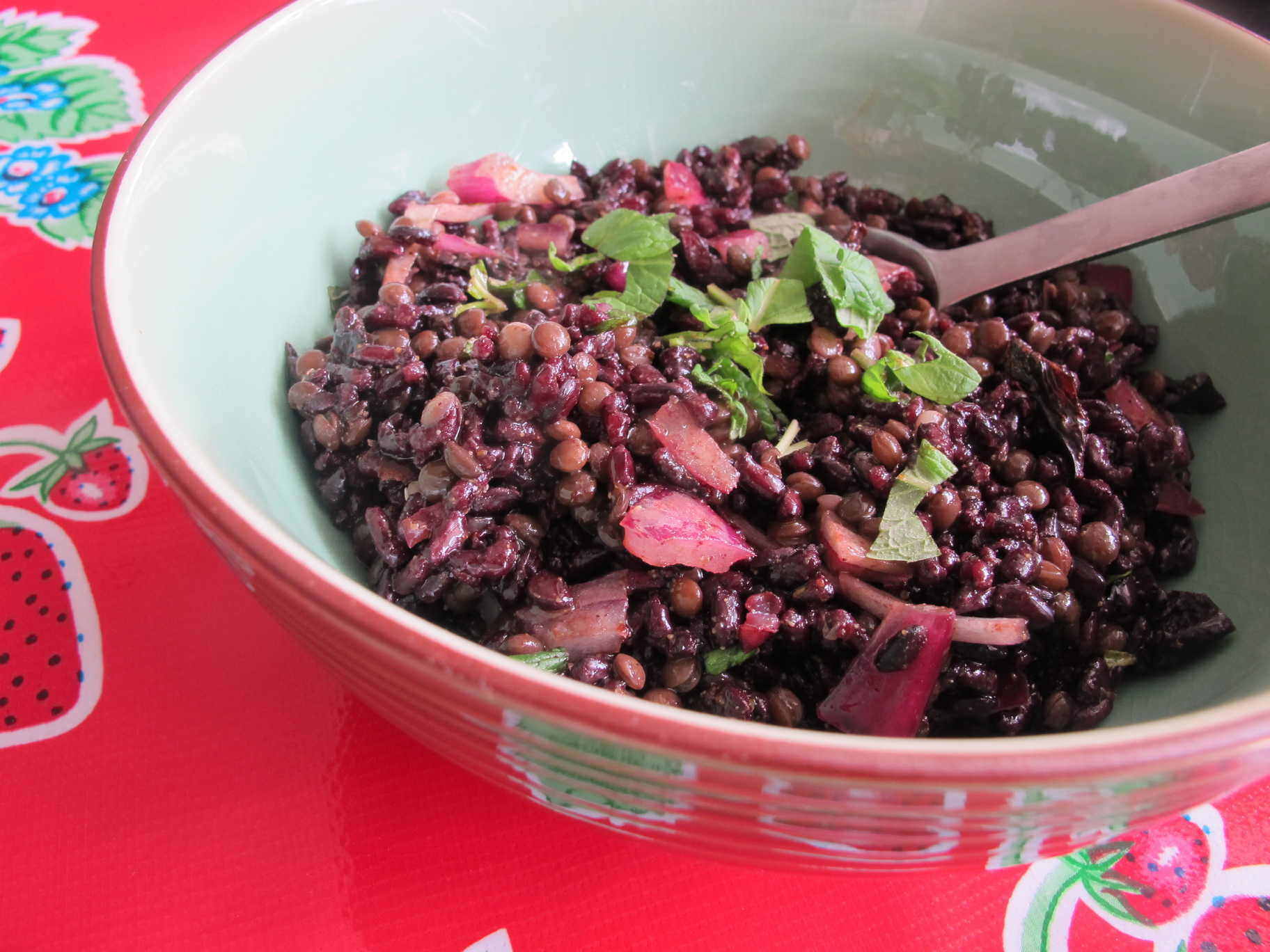Black rice and lentil salad